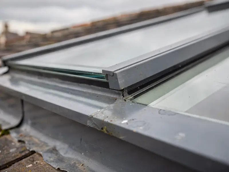 Edge of a double glazed rooflight unit in its frame