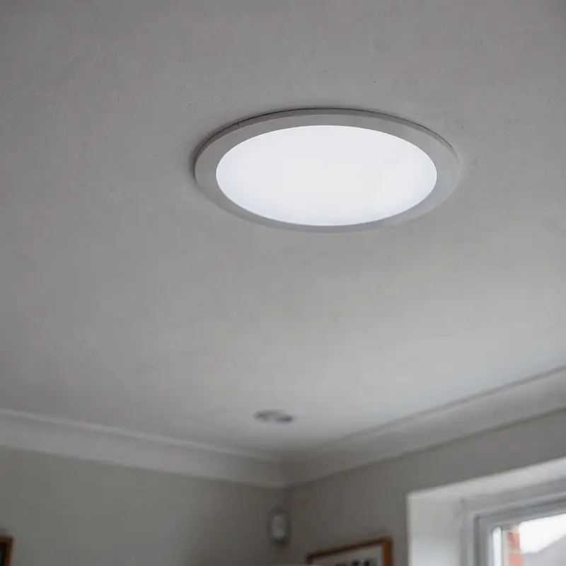 Sun tunnel diffuser in a white ceiling