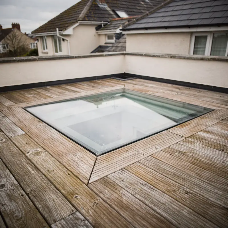 Walk-on rooflight set into a timber roof deck